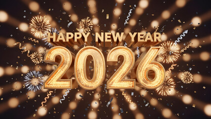 Golden new year 2026 celebration with fireworks
