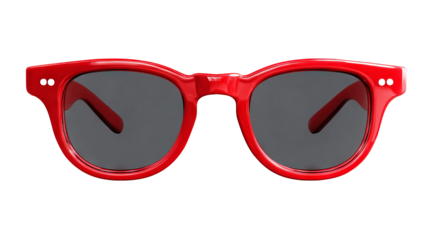 Vibrant red retro sunglasses with bold thick frames isolated high resolution PNG cutout on transparent background for fashion design branding stickers social media and ecommerce mockups