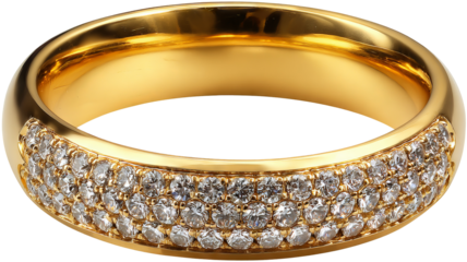 Beautiful gold engagement ring with diamond isolated in high resolution png style, clean transparent background feel and sparkling detailed cutout ideal for bridal jewelry branding, proposal designs 