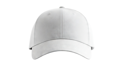 White cap front view mockup isolated in high resolution png style with clean transparent background feel, crisp cutout ideal for apparel branding, ecommerce product listings, stickers