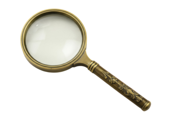 Antique brass magnifying glass isolated PNG, vintage style reading tool with ornate handle on transparent background