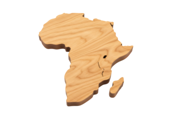 Wooden Africa continent map isolated PNG, handcrafted geography cutout on transparent background for educational and decorative use