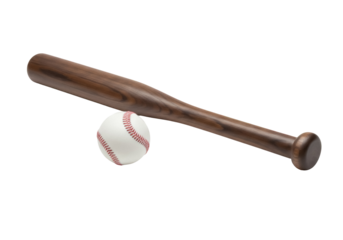 Wooden baseball bat and ball isolated PNG, sports equipment for baseball game on transparent background