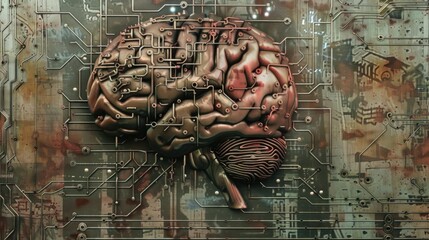 A futuristic depiction of a brain on a microchip, symbolizing the integration of artificial intelligence and human cognition.