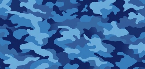 Abstract blue camouflage pattern with varying shades of blue, creating a dynamic and modern disruptive design, sky blue, seamless