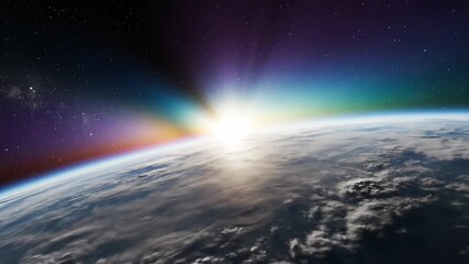 Earth sunrise over horizon space planet atmosphere view sunlight