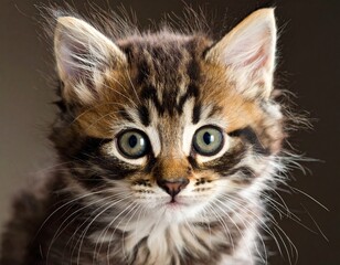 Obraz premium Adorable Kittens Captivating Gaze - A Close-Up Portrait of a Playful Feline with Striking Eyes.