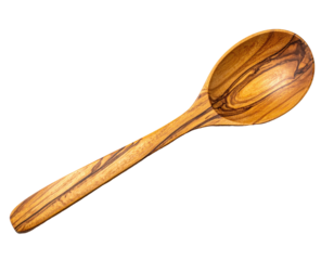 Close-up of a wooden spoon, showcasing intricate grain patterns against black
