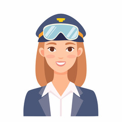 Smiling Female Pilot Wearing Uniform and Goggles.