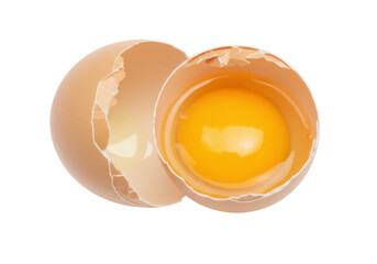 Cracked egg PNG isolated on transparent background, broken shell with yolk for cooking and baking ingredient