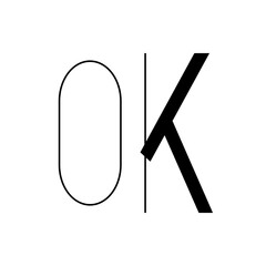 Minimalist Black and White OK Symbol with Bold Letter K Design