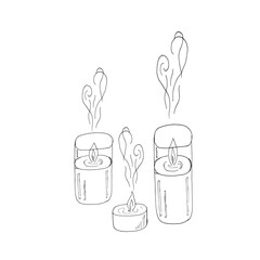 Hand drawn candle set isolated on white