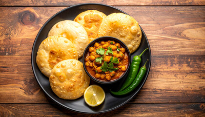 Chole Bhature on wooden table