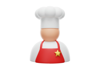 Chef avatar PNG isolated on transparent background, 3D rendering of a cook with toque and apron, restaurant or culinary concept