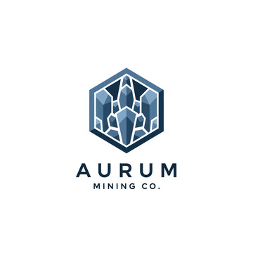 Aurum Mining Co Hexagonal Logo Design.