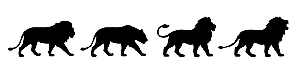 Group of Black Silhouettes of Lions Walking in Various Poses © NoorNiqabiQueen