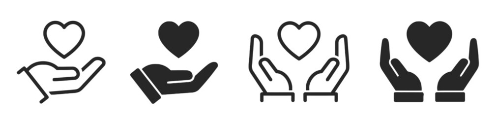 Hand holding heart care and support vector icons