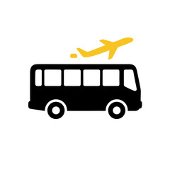Streamlined transportation icon combining bus and airplane elements, signifying convenient airport shuttles, holiday travel, and integrated logistics for modern journeys