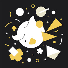 Whimsical abstract illustration of a white bird with geometric elements Keywords: abstract, illustration, bird, white, whimsical, playful