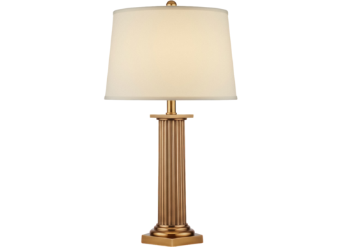 Elegant gold table lamp with cream shade isolated PNG, classic lighting fixture on transparent background for interior design projects - Powered by Adobe
