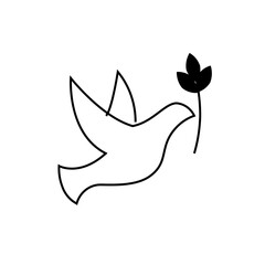 Peaceful Dove Carrying Flower, Black and White Line Art