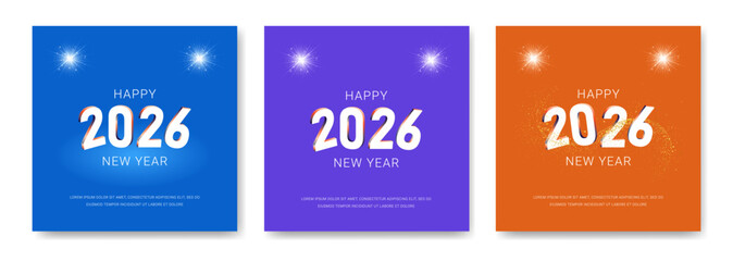 Happy new year 2026 with minimalist style. 2026 new year 3d design concept for greeting card, cover, calendar, poster and banner. vector