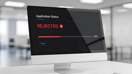 Rejected application on computer screen in modern office