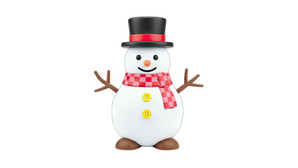 3D Rendered Snowman with Hat and Scarf on White