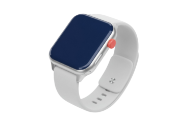 Smartwatch with gray band isolated on transparent PNG, modern wearable technology for fitness tracking and communication, digital device