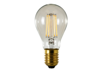 Vintage Edison light bulb isolated PNG on transparent background, antique style filament lamp for retro design and decoration