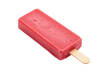 Rectangular red popsicle isolated PNG on transparent background, frozen fruit dessert with wooden stick for summer treat