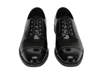 Pair of black leather Oxford shoes isolated PNG, elegant formal footwear for men on transparent background