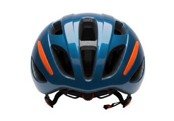 Blue and orange bicycle helmet isolated PNG, safety gear for cycling and outdoor sports on transparent background