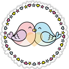 Illustration of two birds cuddling side by side sticker.