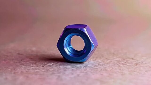 Close up of a hex nut showing metallic texture and reflective light