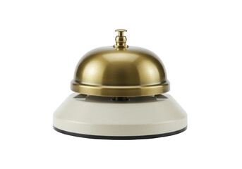Brass reception bell isolated PNG on transparent background, vintage service call bell for hotel or restaurant