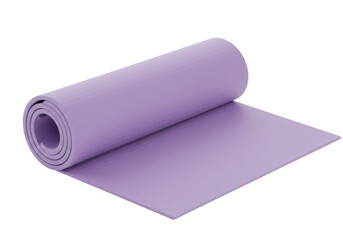 Rolled up light purple yoga mat isolated PNG, fitness equipment for exercise and stretching on transparent background