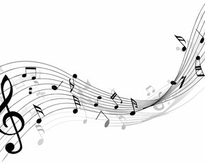 Flowing musical notes and clef creating a dynamic visual composition