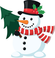 Cheerful snowman with scarf and hat