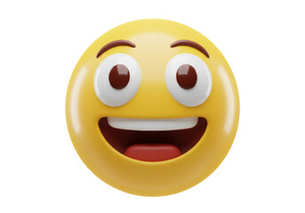Happy yellow emoji PNG isolated on transparent background, cheerful face with big smile for social media and digital communication
