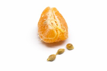 Fresh Orange with Segments and Seeds Isolated on White Background