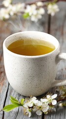 Delicate Floral Tea Cup On Rustic Wooden Table