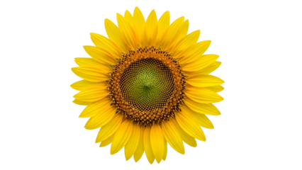 Bright yellow sunflower close-up on white background