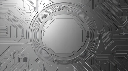 Circuit board design, futuristic background, metallic texture, technological concept, potential for use in tech presentations or product imagery