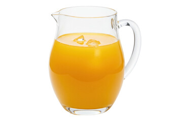 Refreshing orange juice in glass pitcher isolated PNG, healthy drink with ice cubes on transparent background for summer refreshment