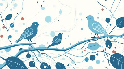 Abstract birds on branch with leaves and dots.  Possible use Nature-themed background, wallpaper