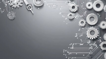 Abstract digital gears and circuit board.  Background technical concept. Possible use stock photo for technology or engineering