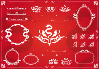 ドラゴンをモチーフにした装飾やフレームのセット素材