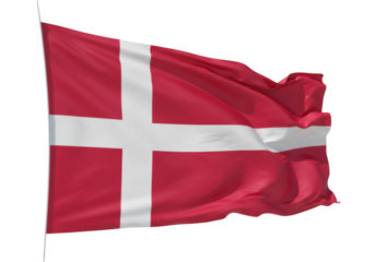 Waving flag of Denmark PNG isolated on transparent background, national symbol of Danish patriotism and European country