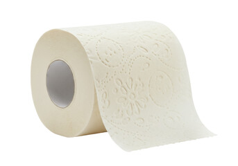 Embossed toilet paper roll isolated PNG on transparent background, soft absorbent tissue for bathroom and hygiene use